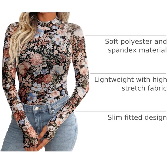 Lace Sheer Floral Mesh Mockneck Going Out Top Women’s Size Small - Picture 4 of 8